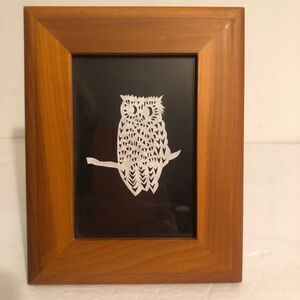 Wooden Frame with Owl Art Signed